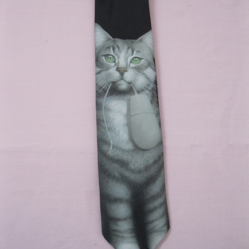 Ralph Marlin & Co. cat & mouse tie, blk/gray, OS